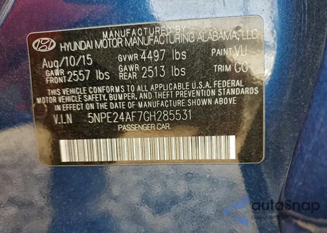 2016 Hyundai Sonata Se из США, поврежденный, VIN 5NPE24AF7GH285531